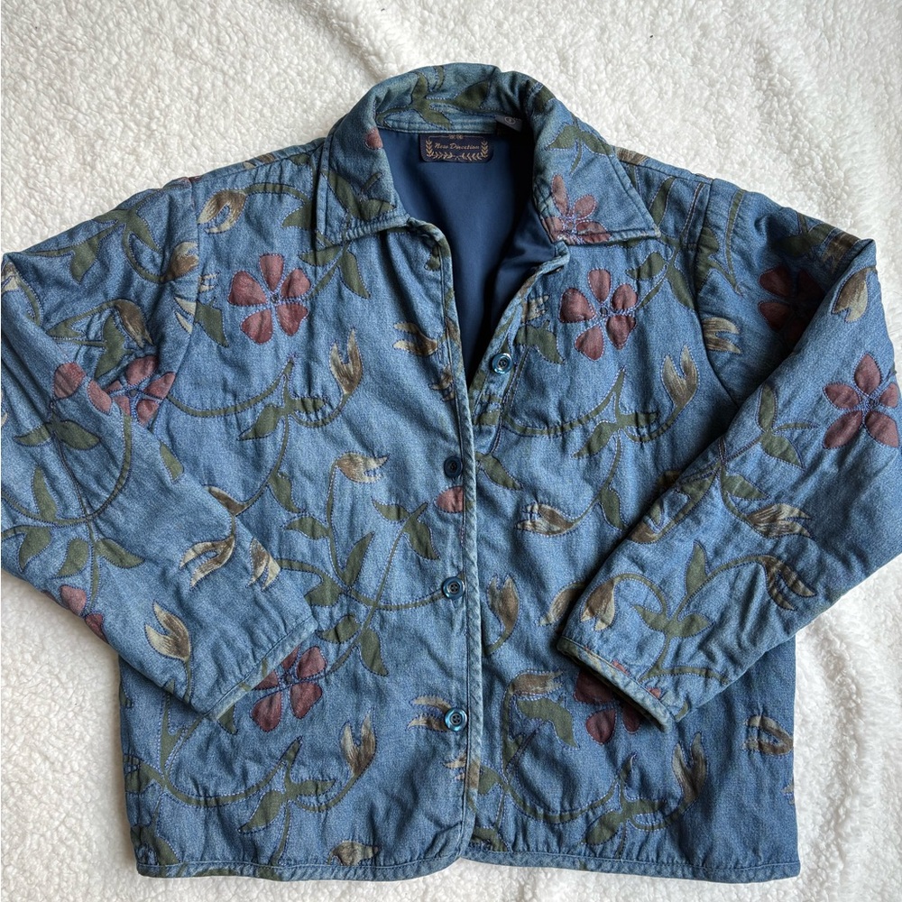New Directions Blue Floral Jean Jacket